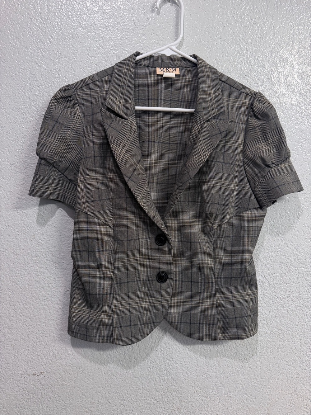 MKM Designs Gray Plaid Short Sleeve Blazer